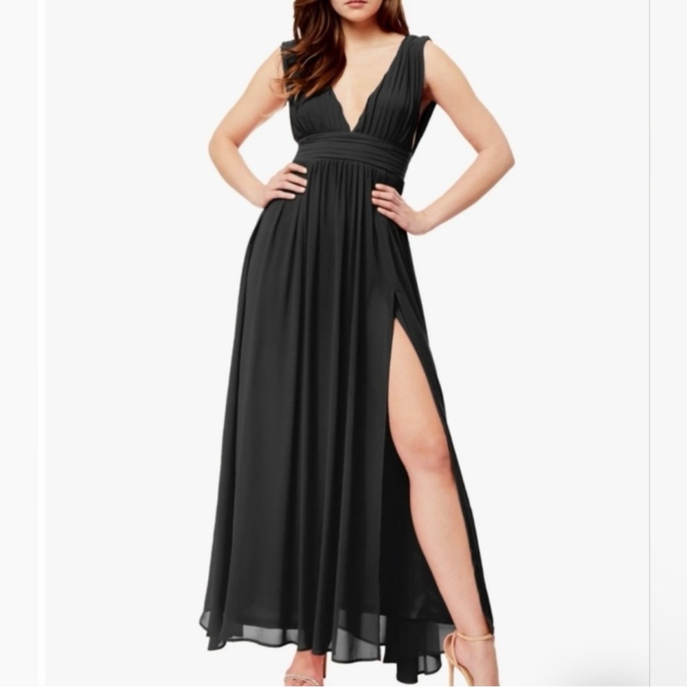 NWT Love By Design Athen Black Plunging V-Neck Maxi Dress Medium Formal